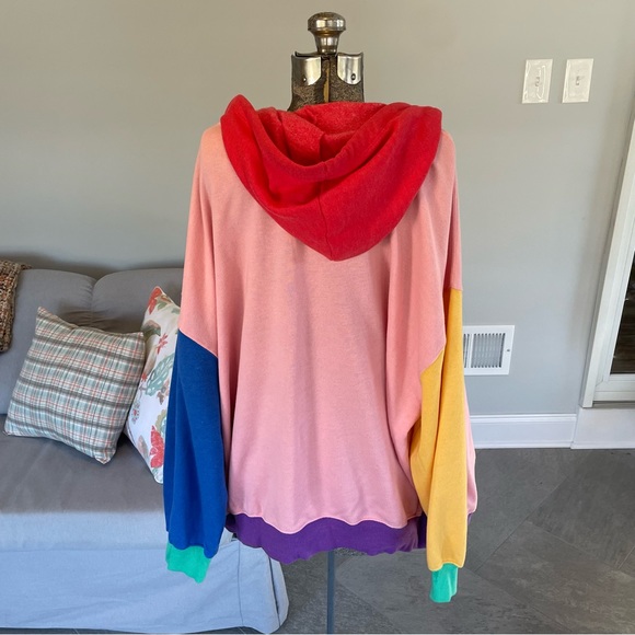 NWT XL Oversized colorful pink orange blue yellow rainbow, love zip up hoodie. - Picture 6 of 7